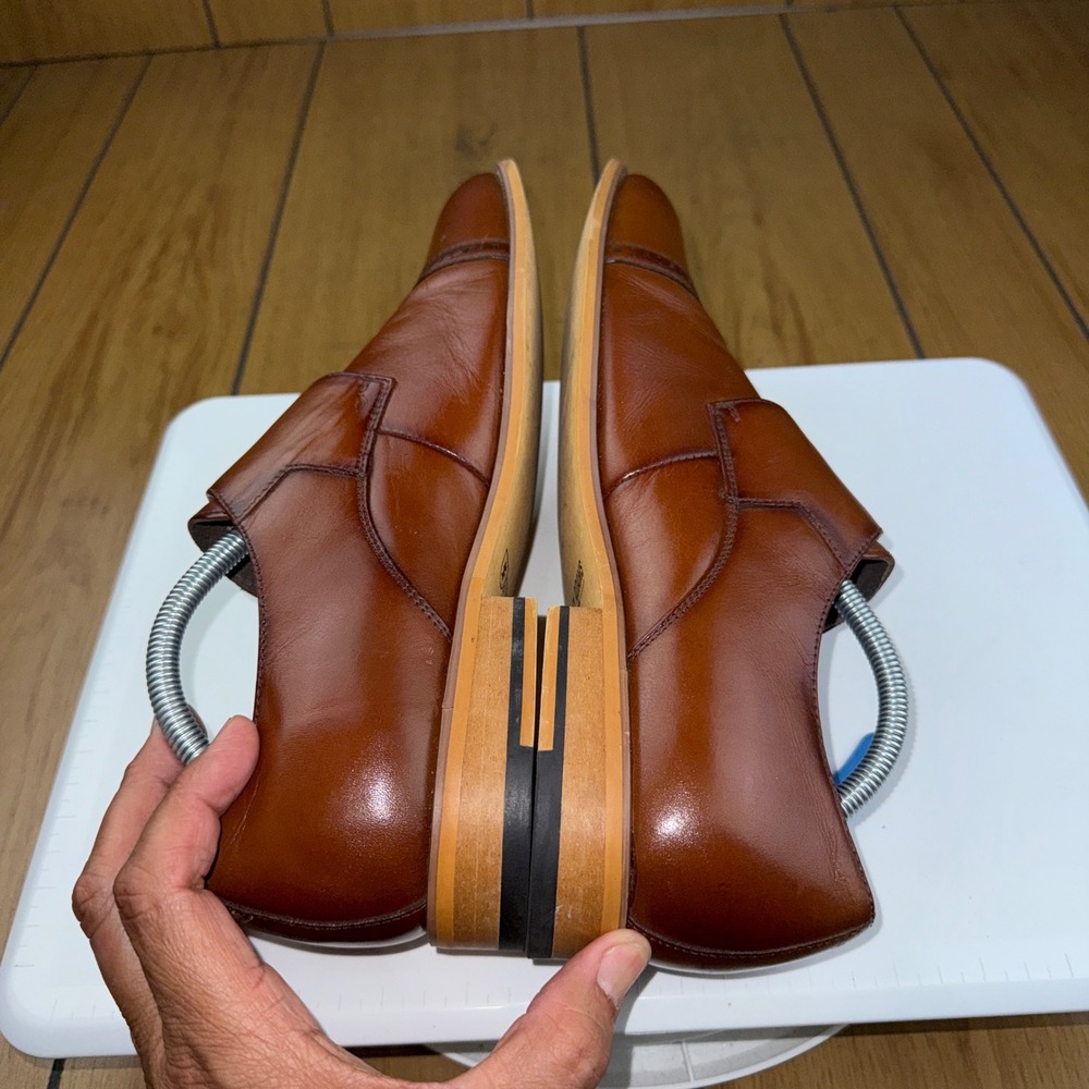 Stacy Adams Mens Cognac Brown Leather Cap Toe Single Monk Strap Shoes 25162-221 - Picture 6 of 16